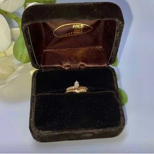 14 K Gold  Marquee Diamond Halo Bridal Set Engagement Ring
